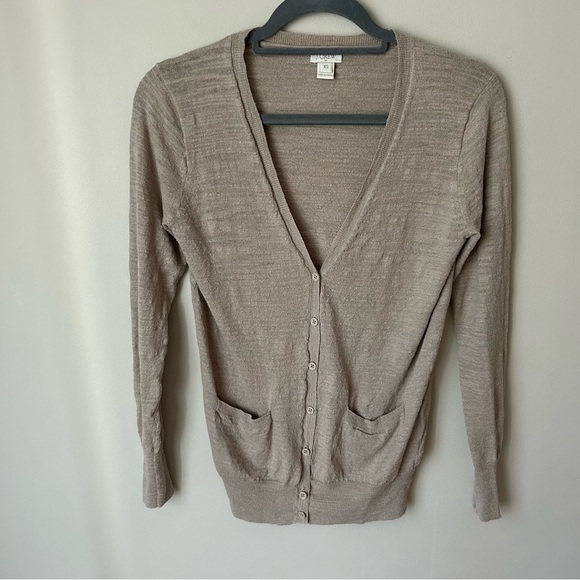 J. Crew Tan Beige Button-Up Linen Blend Lightweight Cardigan Sweater Size XS - Picture 1 of 6